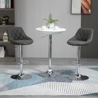 Set 2 Sgabelli da Bar con Altezza Regolabile, Base in Metallo e Seduta Finta Pelle, Sgabelli Alti Moderni Girevoli con Schienale e Poggiapiedi 46x48x83-104cm, Grigio Scuro