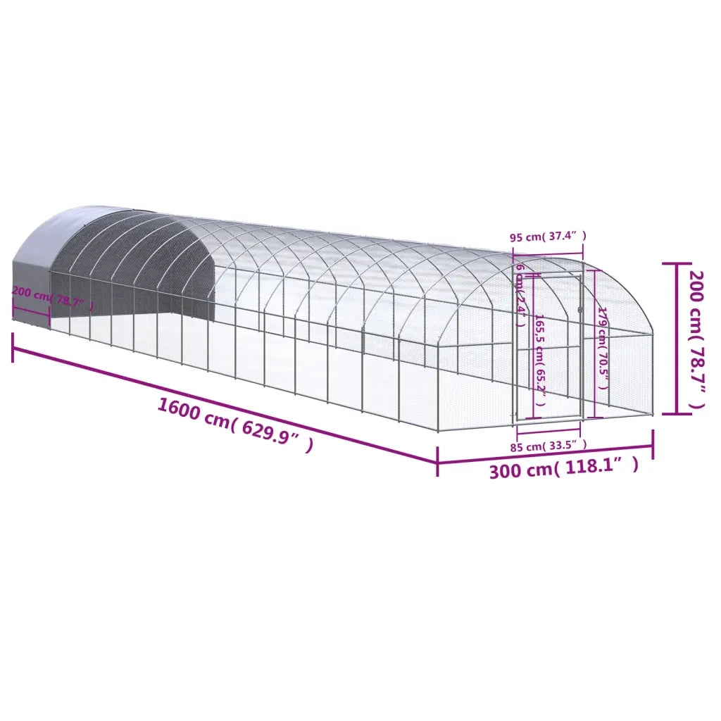 Gabbia per Polli da Esterno 3x16x2 m in Acciaio Zincato 3095478
