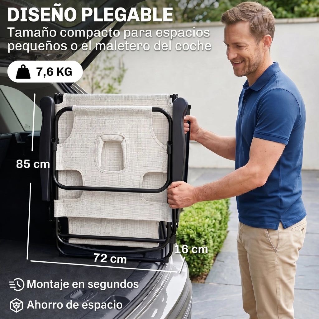 Tumbona da giardino pieghevole con schienale regolabile ¨C zephmum ¨C crema 145x72x89 cm