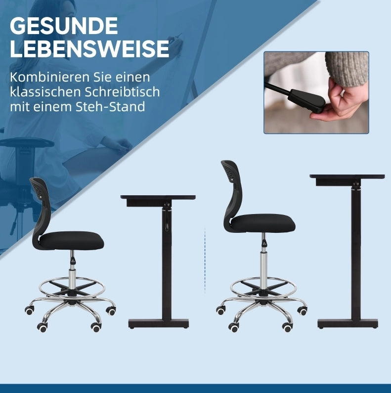 Sedia da ufficio ergonomica nera, regolabile in altezza con schienale a rete e poggiapiedi