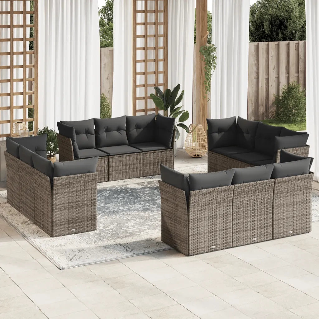 Set Divani da Giardino 12 pz con Cuscini Grigio in Polyrattan
