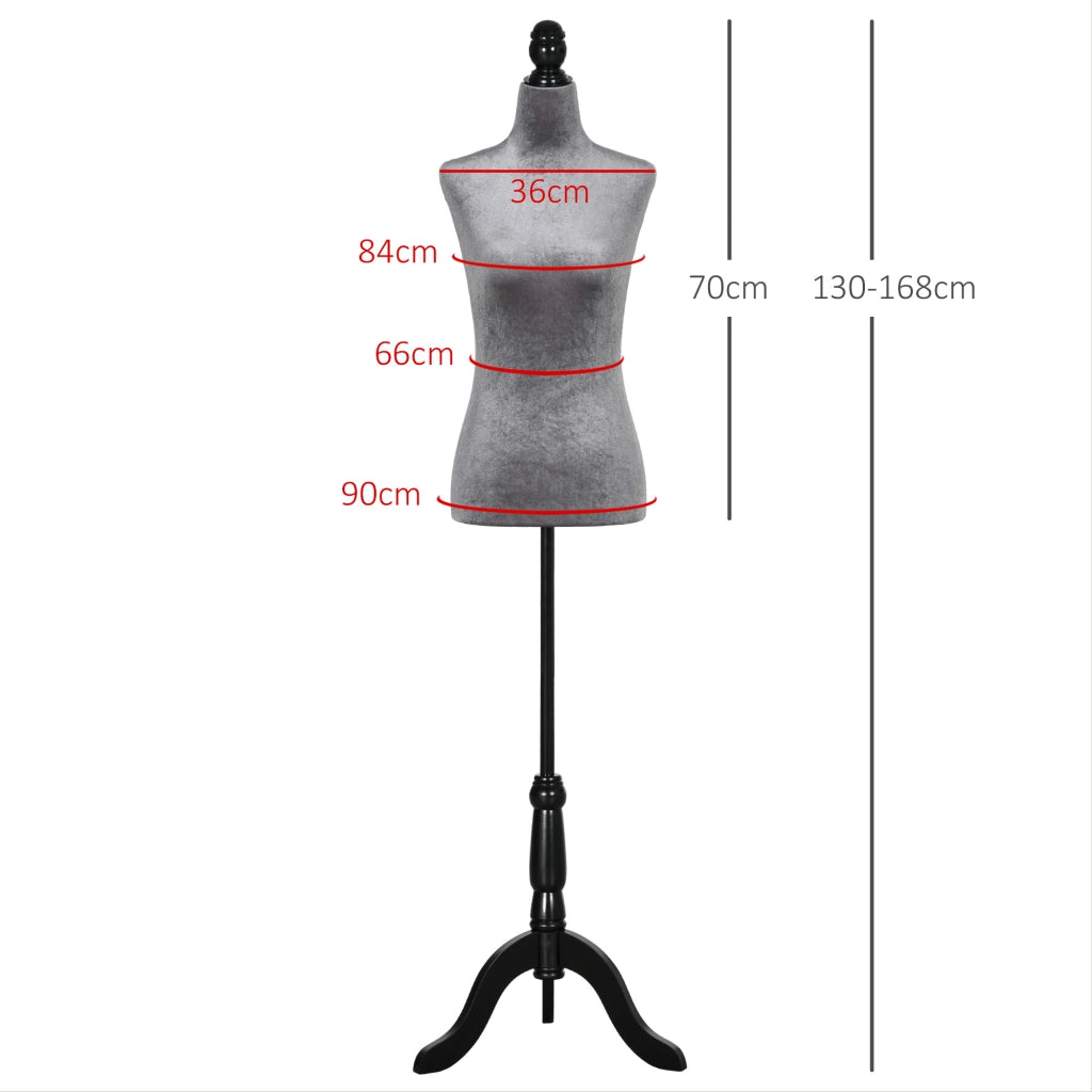 Manichino da Sarto Regolabile 130-168 cm con Treppiedi in Legno ¨C Minimal ¨C Grigio