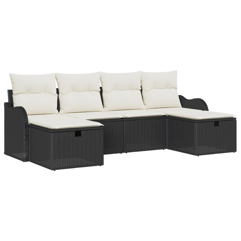 Set Divano da Giardino  6 Pezzi con Cuscini Rattan Nero