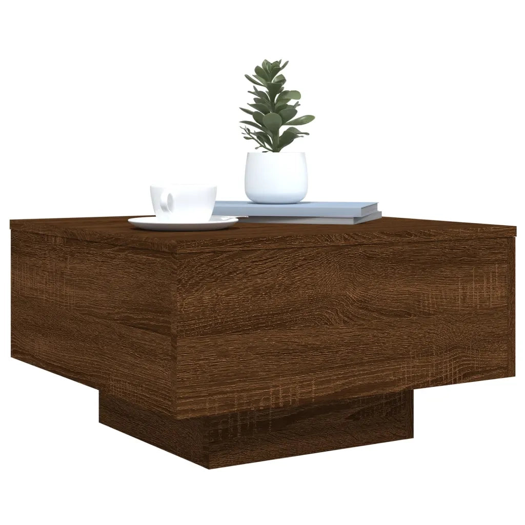 Tavolino da salotto | Tavolino da caff¨¨ | Tavolino da Soggiorno con Luci LED Rovere Marrone 55x55x31 cm