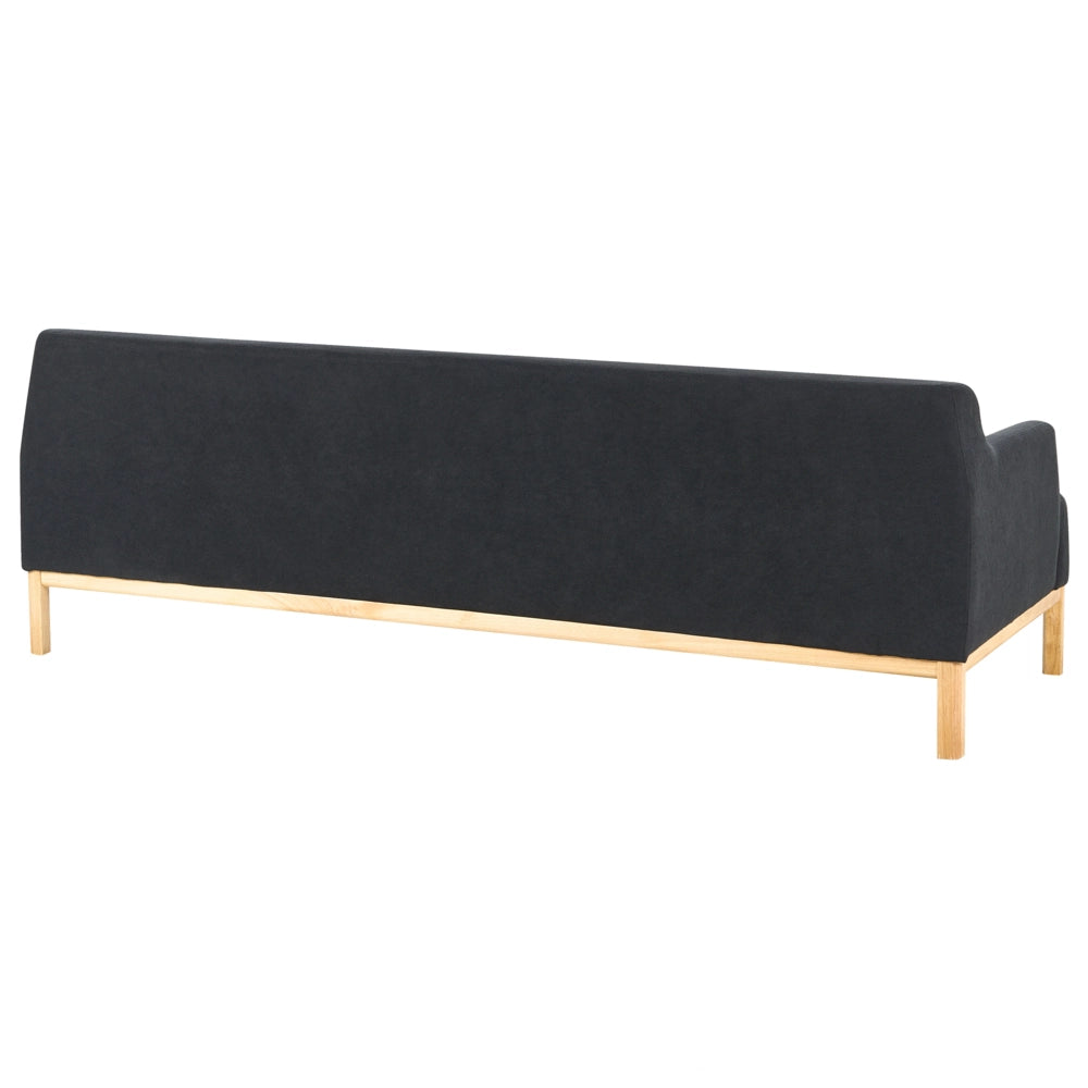 Divano a 3 posti in tessuto nero con gambe in legno stile elegante soggiorno