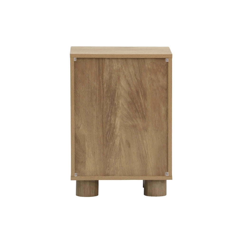Comodino effetto legno di mango con 1 anta reversibile, effetto legno
