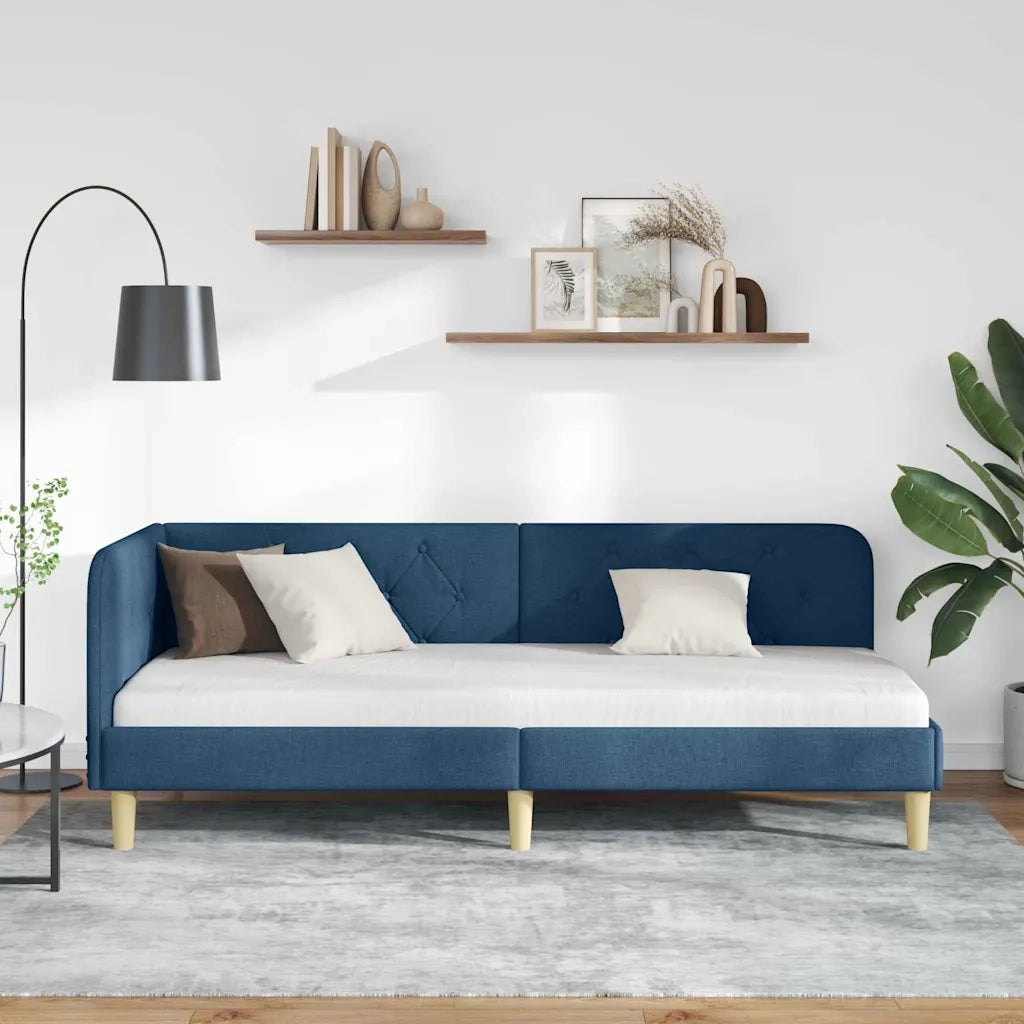 Cornice del letto ad angolo Blu 80 x 200 cm Tessuto