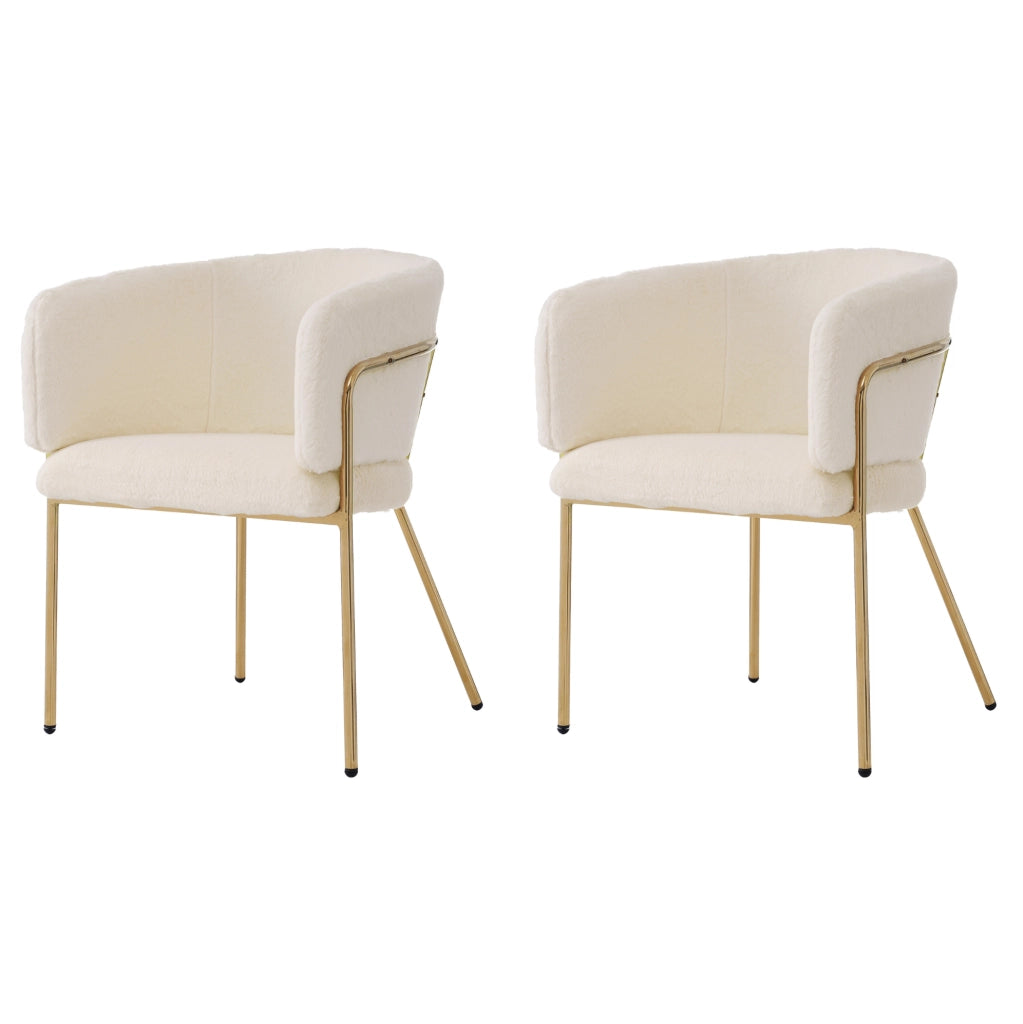 Set di 2 sedie relax con quattro gambe in metallo in pelliccia sintetica bianca