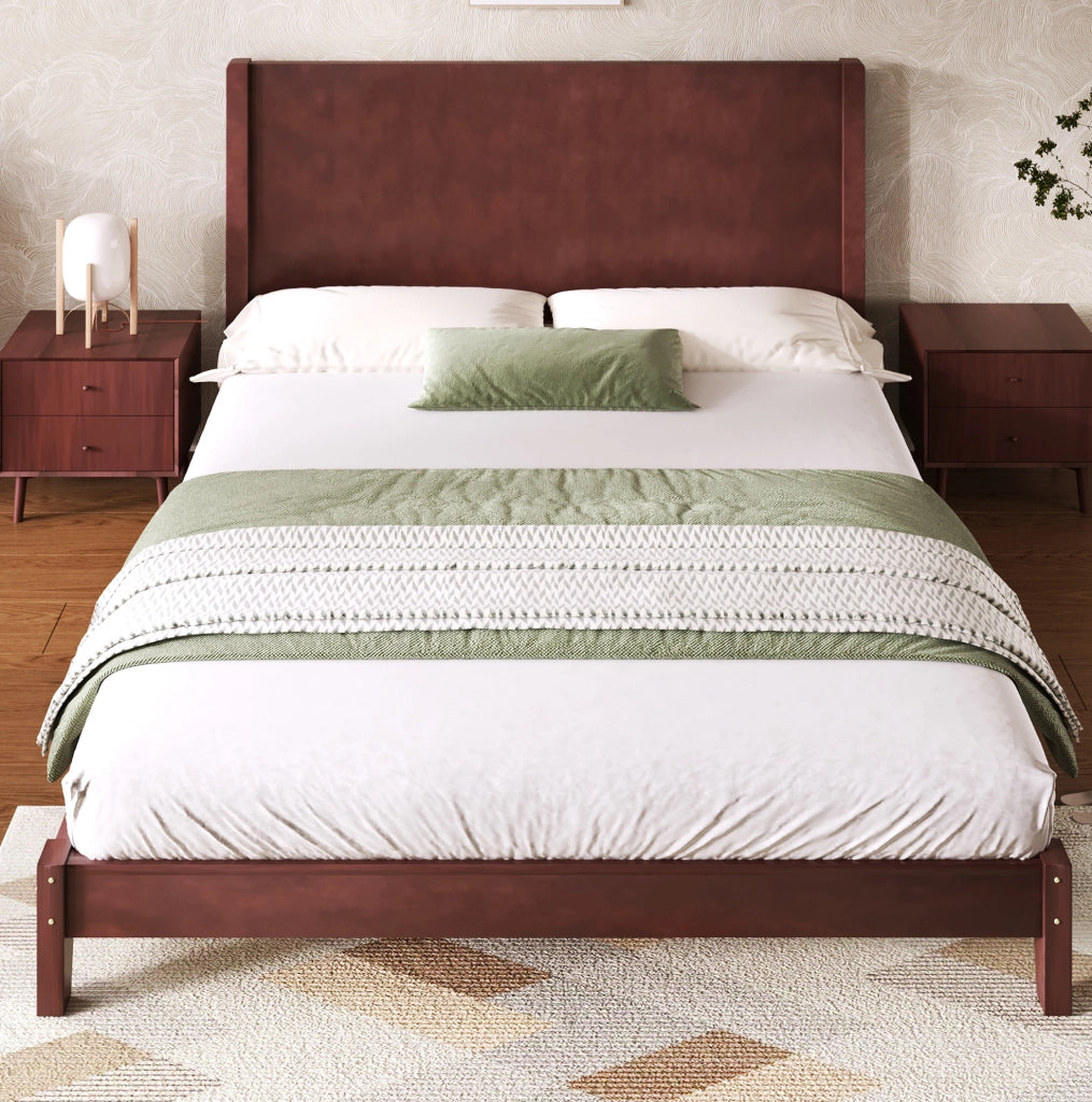 Letto a piattaforma 160x200 cm con testiera e rete a doghe; marrone