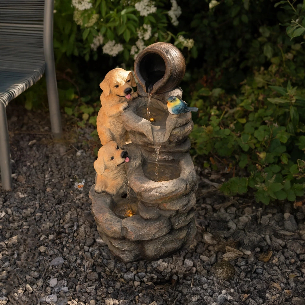 Fontana da Giardino Elettrica con LED e Cascata – Canine Creek