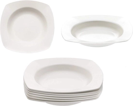 Set di 6 scodelle di plastica riciclabili bianche cremo 20 cm (Made in Germany/onbreekbaar/BPA-vrij/vaatwasser- en magnetronbestendig)