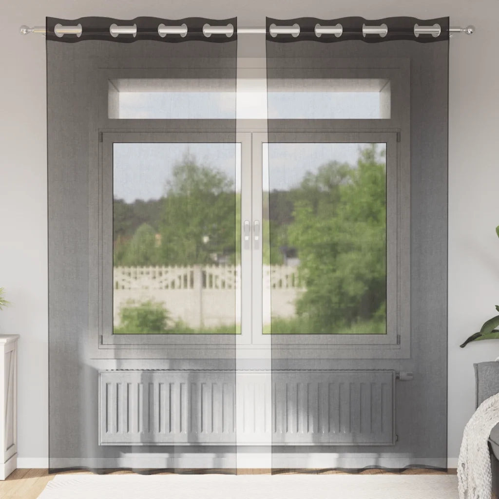 Tende in Voile con Occhielli 2 pz Nero 140x225 cm 4102061