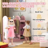Appendiabiti per Bambini con Ripiani, Scatole e Specchio in Legno, Rosa