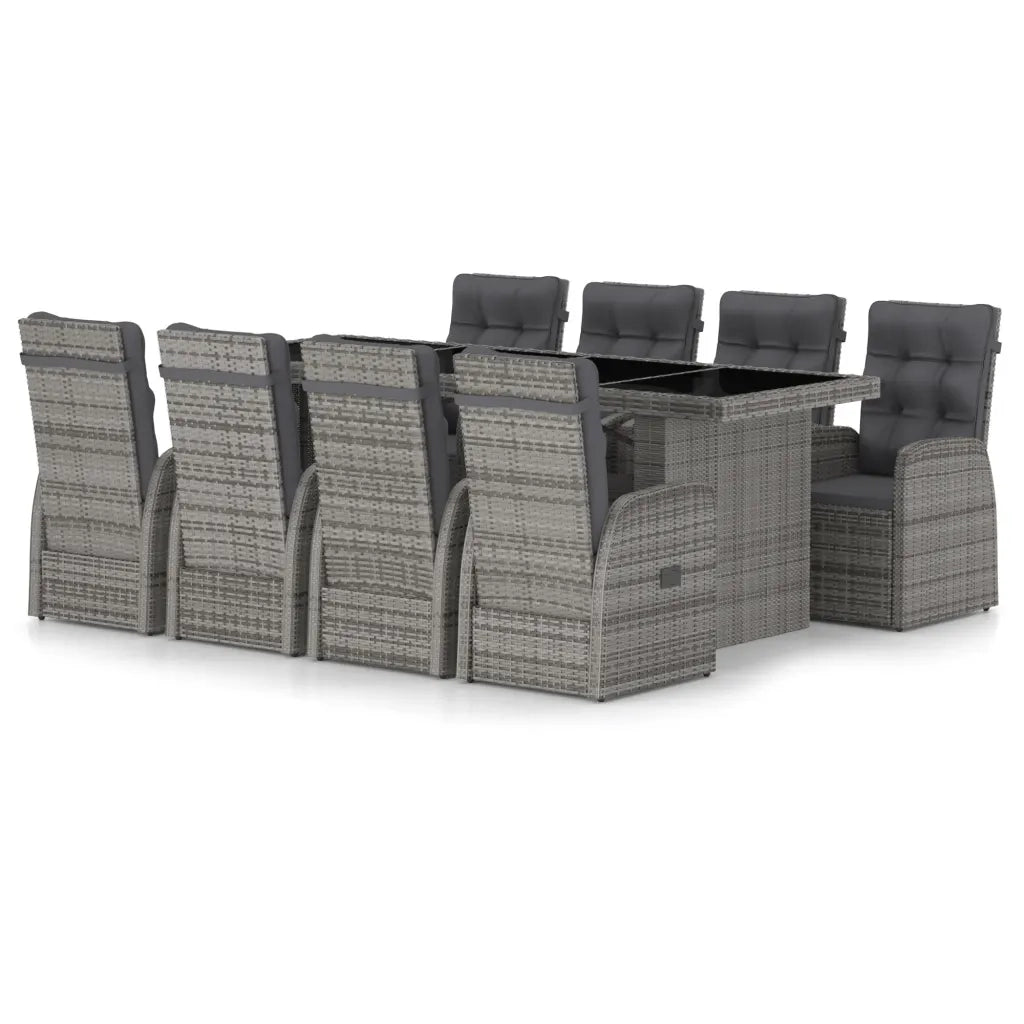 Set da Pranzo da Esterno 9 pz con Cuscini in Polyrattan Grigio 3059340