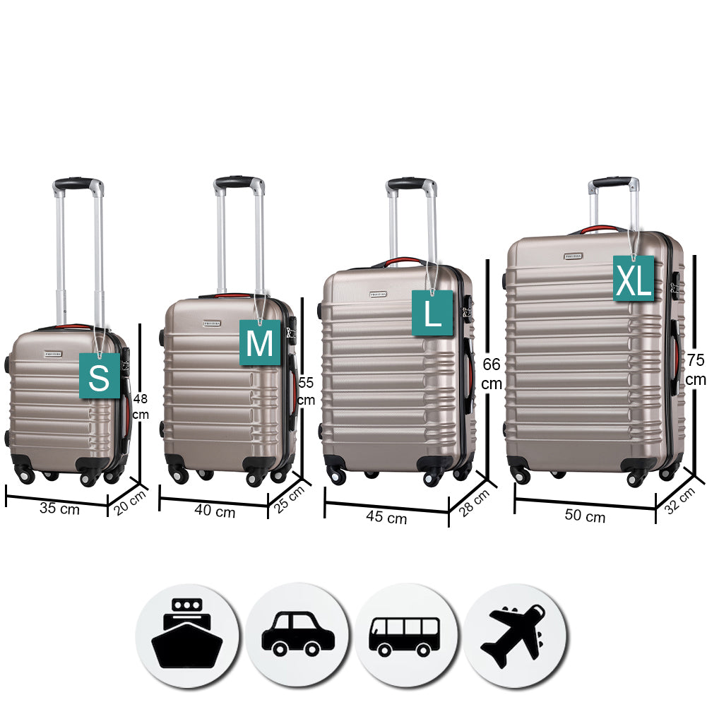Set 4 Valigie Rigide Trolley Easy Roll Bagaglio a Mano e Stiva da Viaggio in ABS Champagne