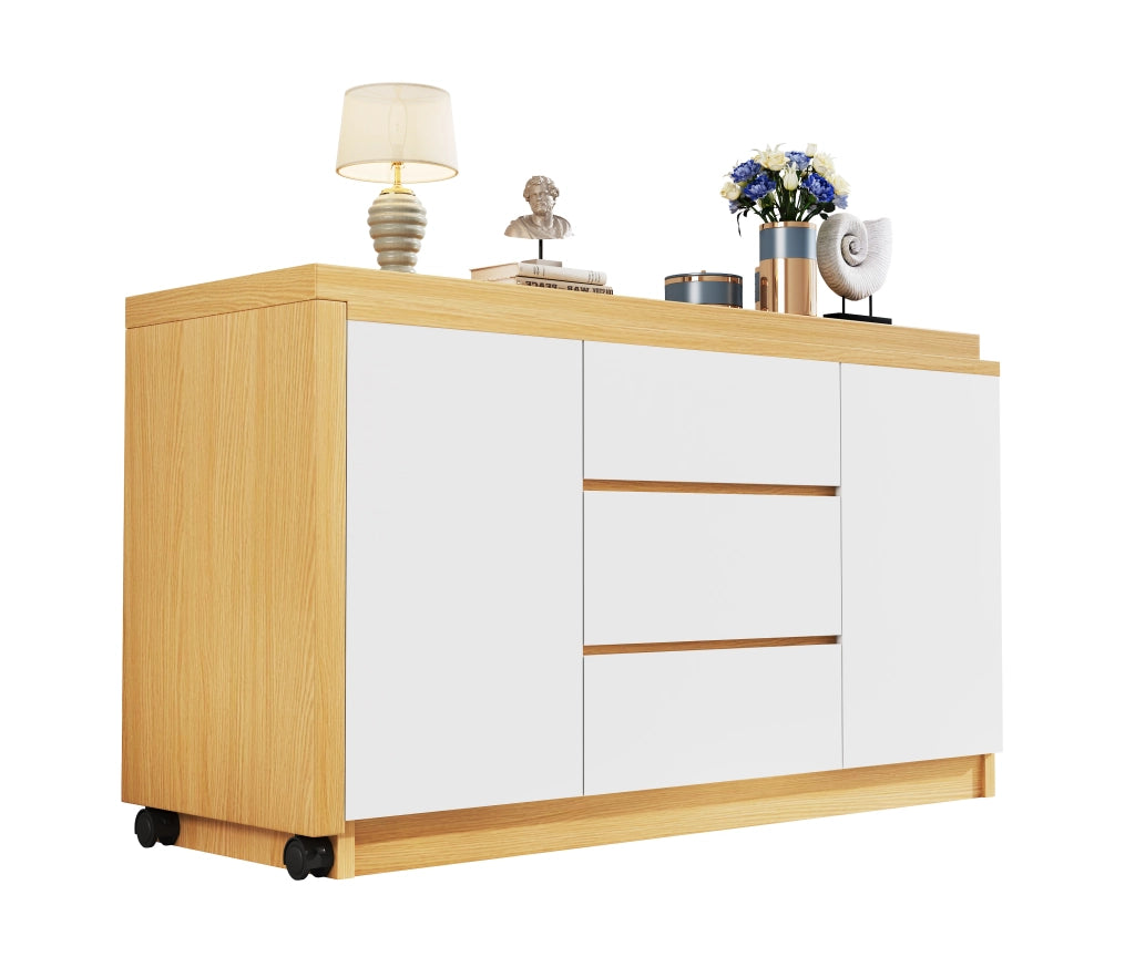 Scrivania pieghevole con piano girevole a 360° e 3 cassetti, per ufficio, in truciolare, rovere, 120 × 50 × 76,5 cm