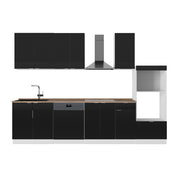 Cucina componibile Fame-Line Nero rigato/Bianco 300 cm con armadio alto, PL Rovere Vicco