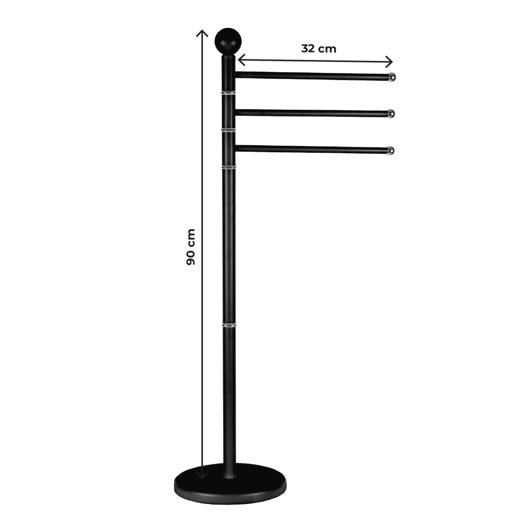 Piantana In Acciaio Inox Porta Asciugamani Da Terra 3 Bracci Girevoli 22x90 Cm Organizer Accessori Bagno Porta Stendi Salviette Bagno Moderno Elegante Stendi Indumenti  Nero