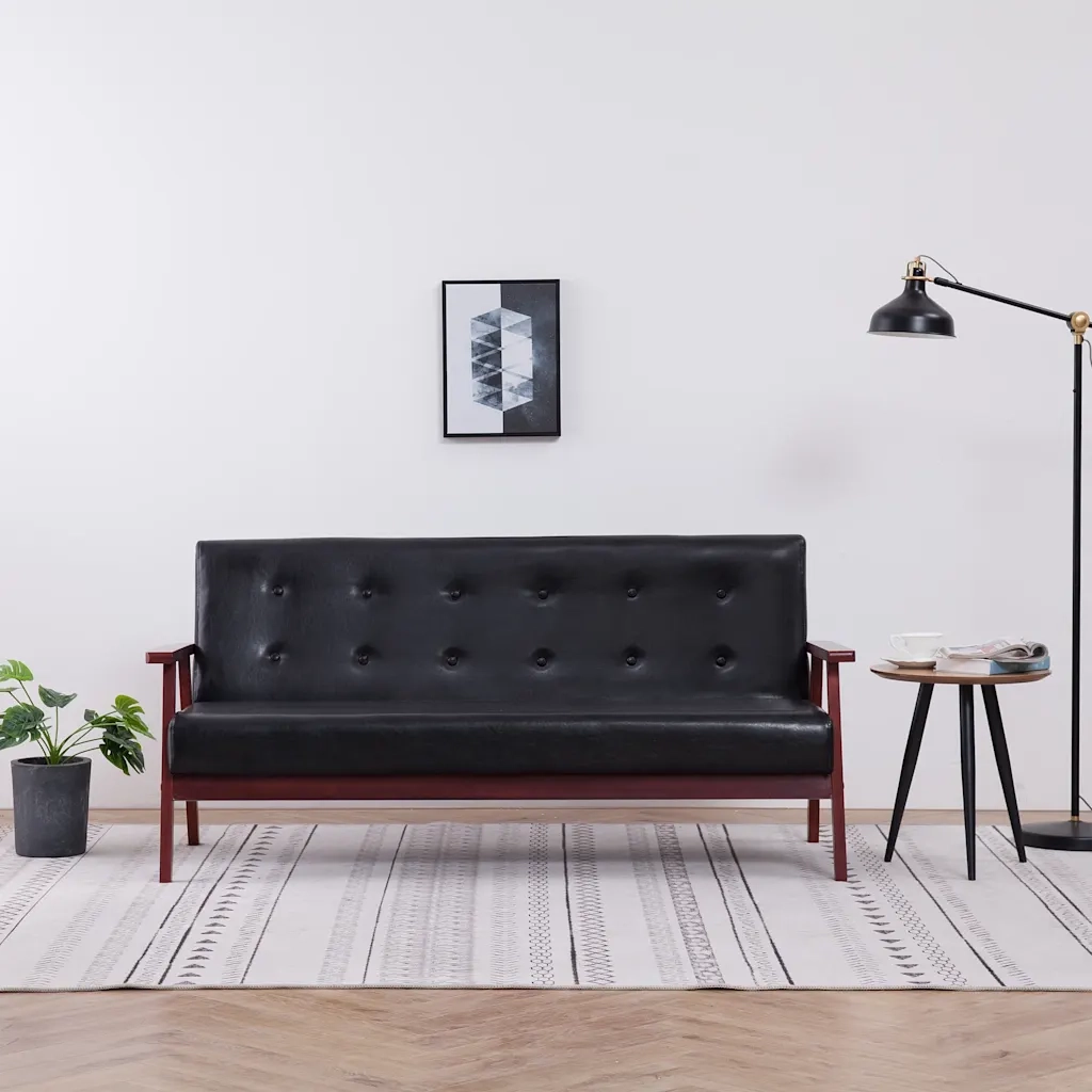 Divano | Divano da soggiorno | Sofa a 3 Posti Nero in Similpelle