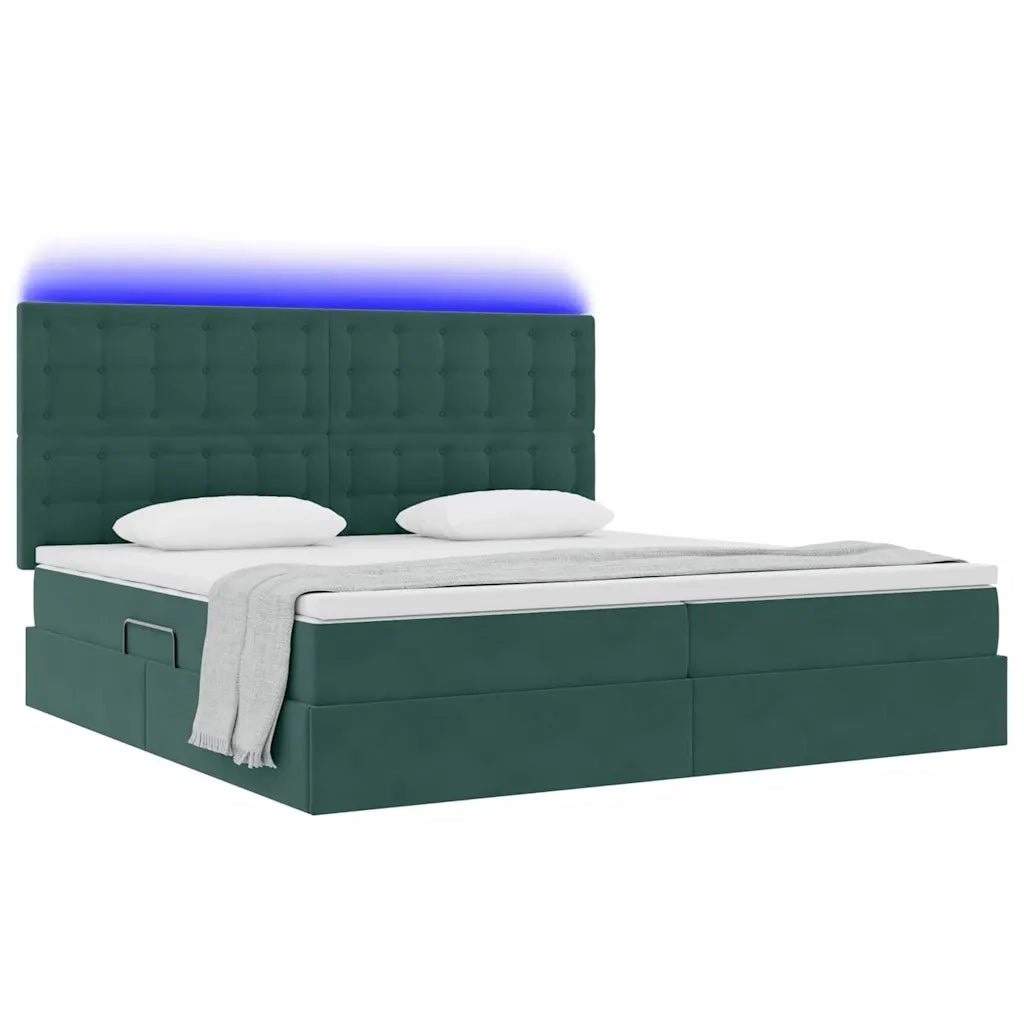 Letto con contenitore LED e materasso Verde Scuro 200 x 200 cm