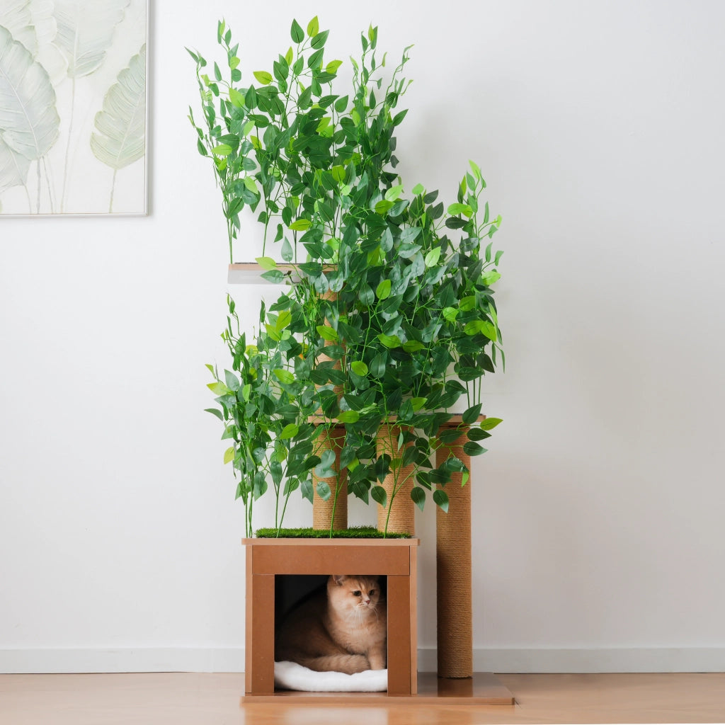 Tiragraffi ad Albero per Gatti con Tane ¨C MINIMAL ¨C MDF impermeabile, 158 cm, 3 piattaforme