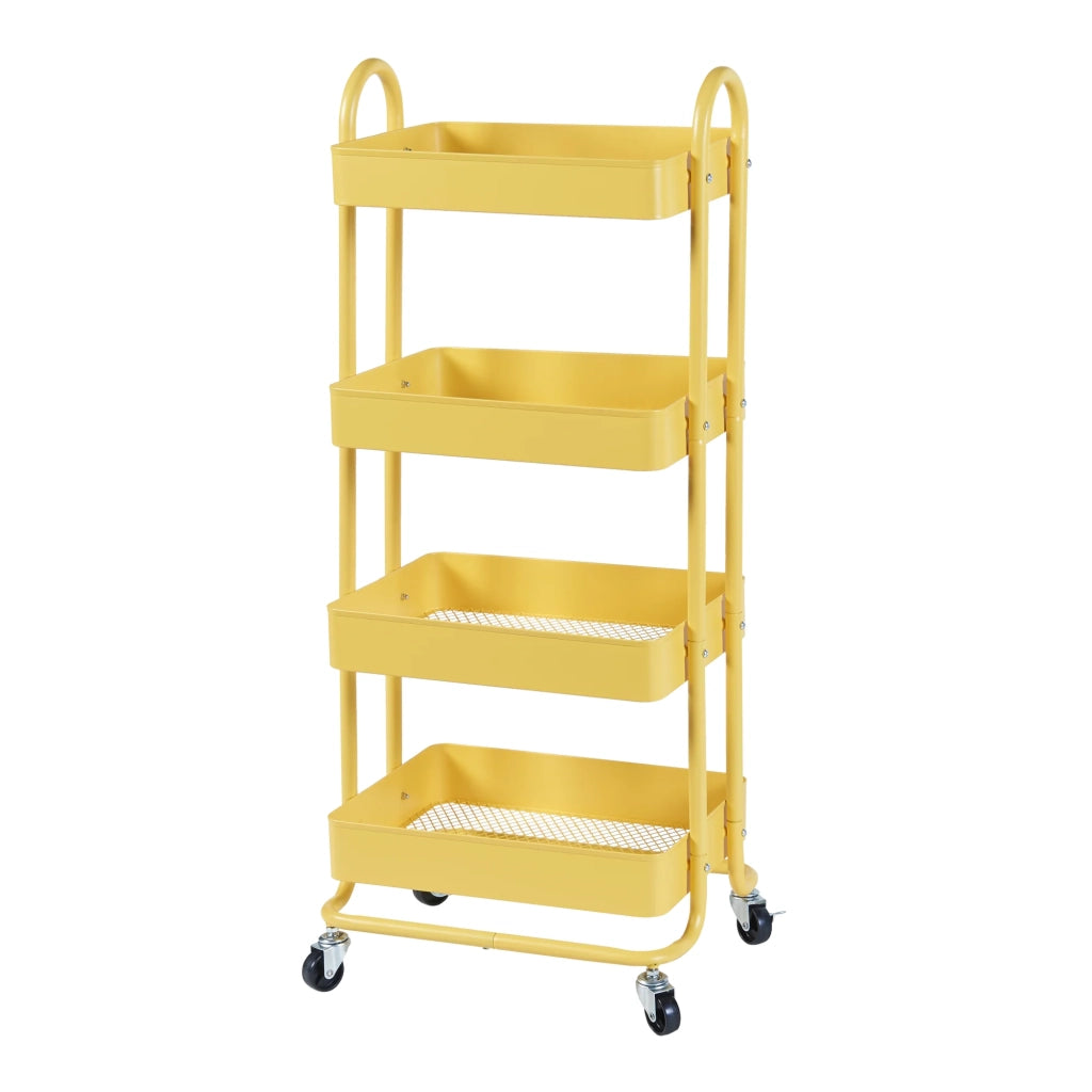 Carrello di servizio mobile contenitore per cucina/soggiorno con 4 cestelli acciaio 104 x 46 x 35 cm giallo 03_0009236