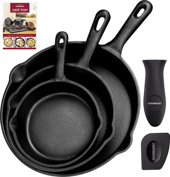 Piatto in ghisa, padella grill, grill in ghisa, padelle per steak con manico, set a tre pezzi per barbecue a gas
