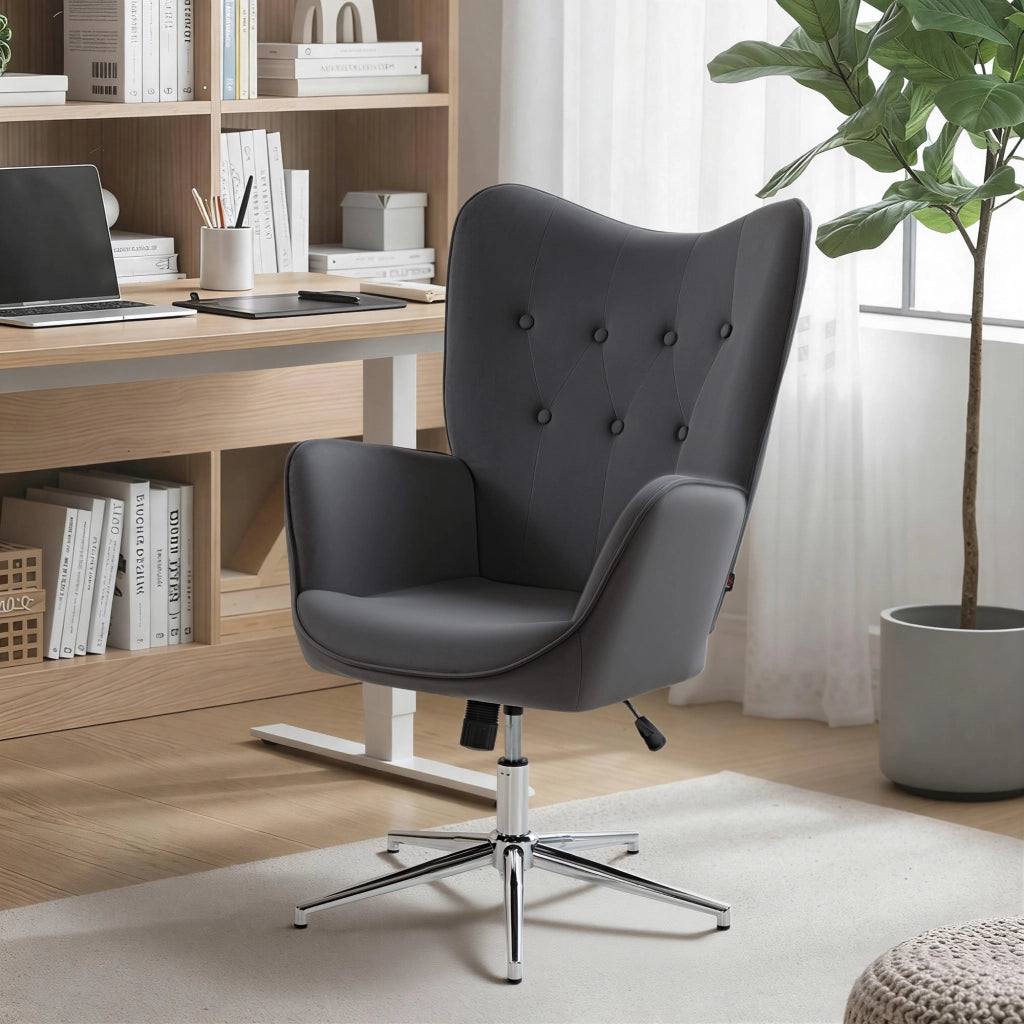 Poltroncina da Salotto Girevole con Braccioli in Velluto, con Dondolo e Altezza Regolabile, Grigio Scuro