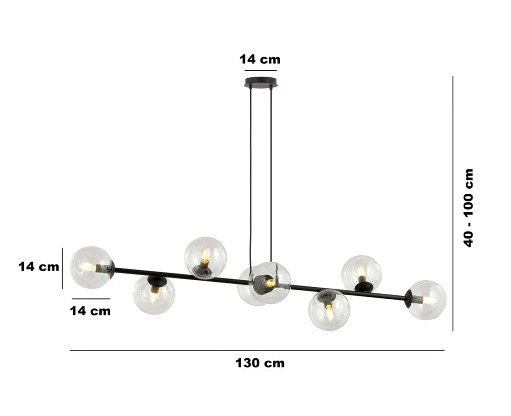 Lampadario sospeso Emibig Rossi 8xE14 vetro trasparente nero