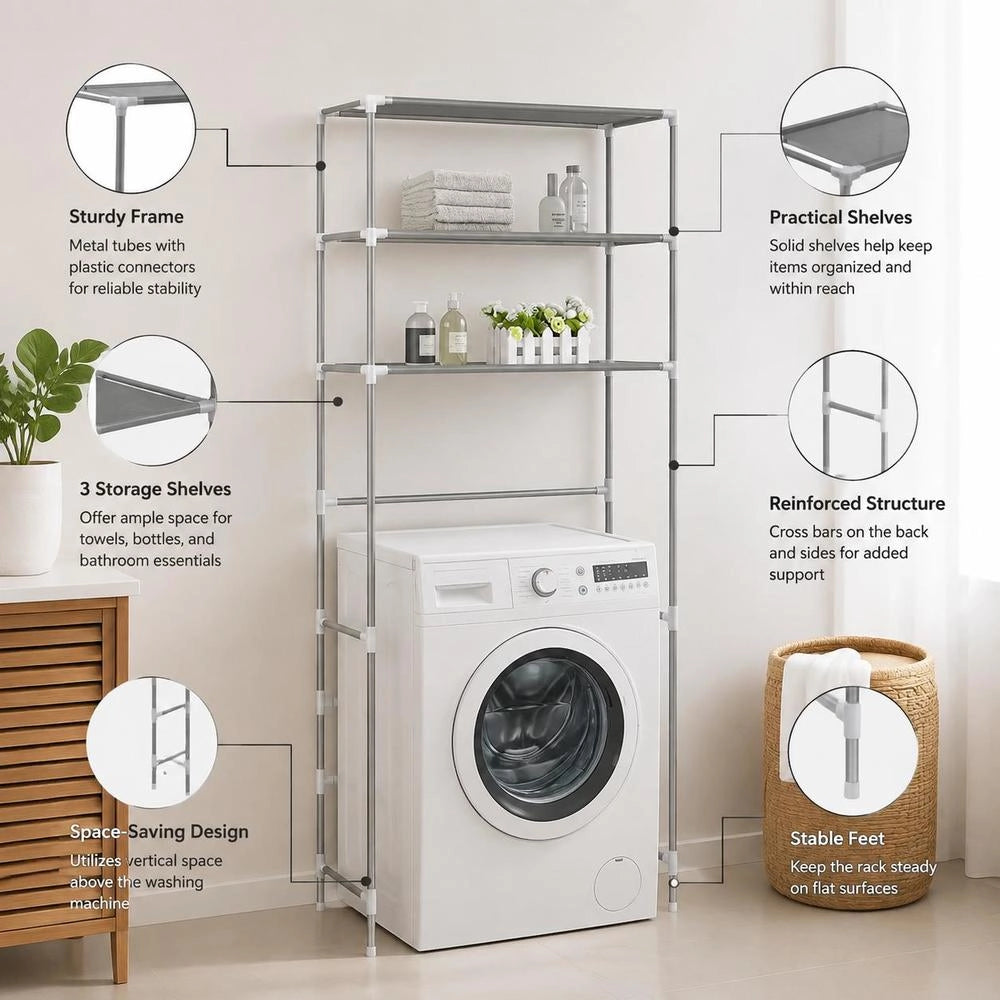 Washing Machine Shelf 3 Shelves Silver 69x28x169 Cm