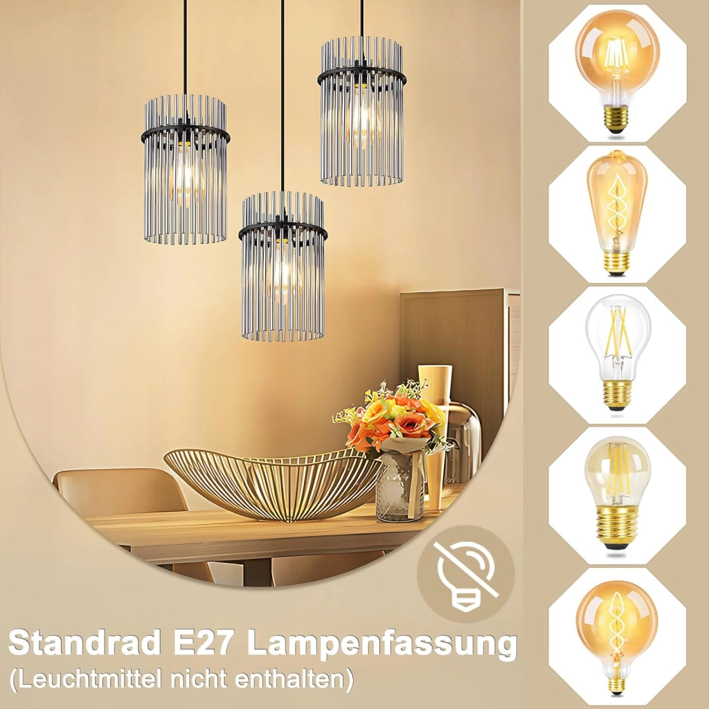 Lampada a sospensione ZMH 3 fiamme E27 in vetro nero ? 16 cm per caff¨¨ bar (senza lampadina)