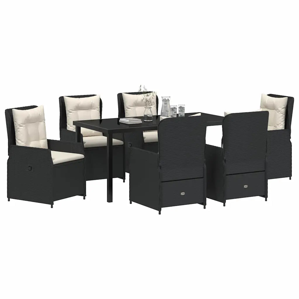 Set da Pranzo per Giardino 7 pcs Nero polyrattan 3380943