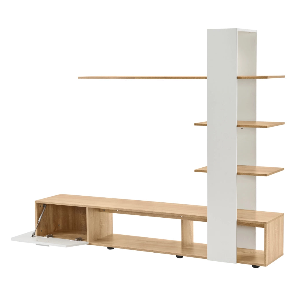 Mobile TV con 1 anta e ripiani; per soggiorno; in truciolare; 180×33.5×151.5 cm