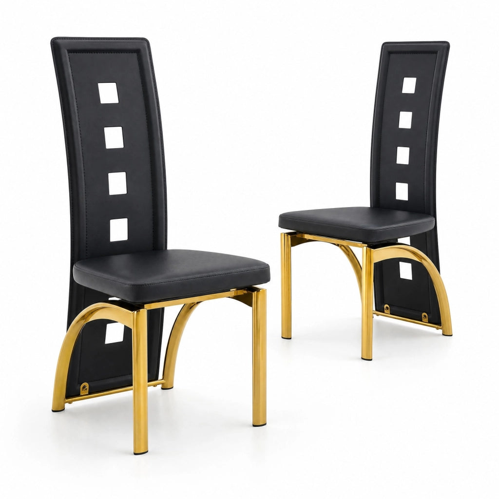 Set di 2 sedie da pranzo nere e oro in PU e metallo