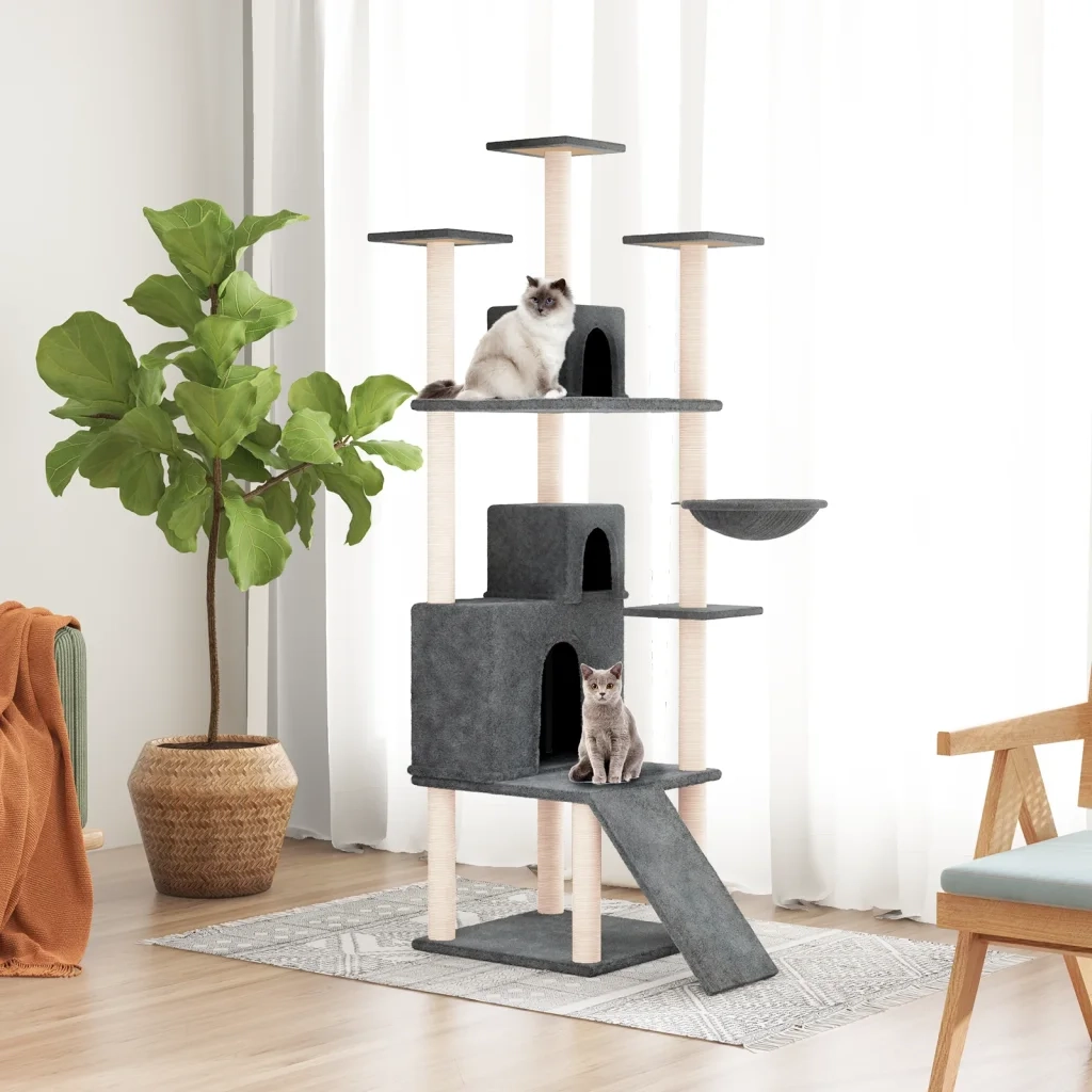 Albero per Gatti con Tiragraffi in Sisal Grigio Scuro 175 cm 171686