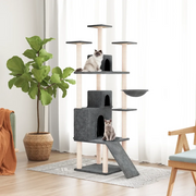 Albero per Gatti con Tiragraffi in Sisal Grigio Scuro 175 cm 171686
