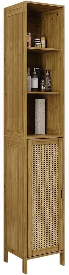 Mobile da bagno Liora, Bambù, 30 x 170 cm, per la conservazione di articoli da bagno e asciugamani