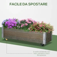 Fioriera Rettangolare in Legno di Abete con Ruote e Freno, 96x30.6x30 cm, Grigio
