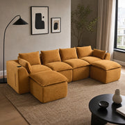 Divano modulare con tasche laterali cuscini schiuma e molle in velluto a coste arancione 322 × 161 × 75 cm