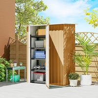 Capanno Porta Attrezzi 142x86x189 cm con Tetto Inclinato e Porta Bloccabile in Metallo Giallo