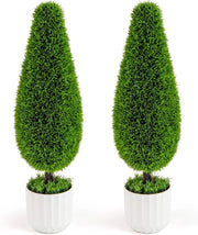 Set di 2 piante artificiali, albero di cedro, 90 cm, in vaso, piante artificiali con foglie di polietilene, come vero albero artificiale, per la casa