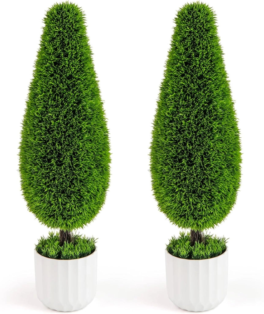 Set di 2 piante artificiali, albero di cedro, 90 cm, in vaso, piante artificiali con foglie di polietilene, come vero albero artificiale, per la casa