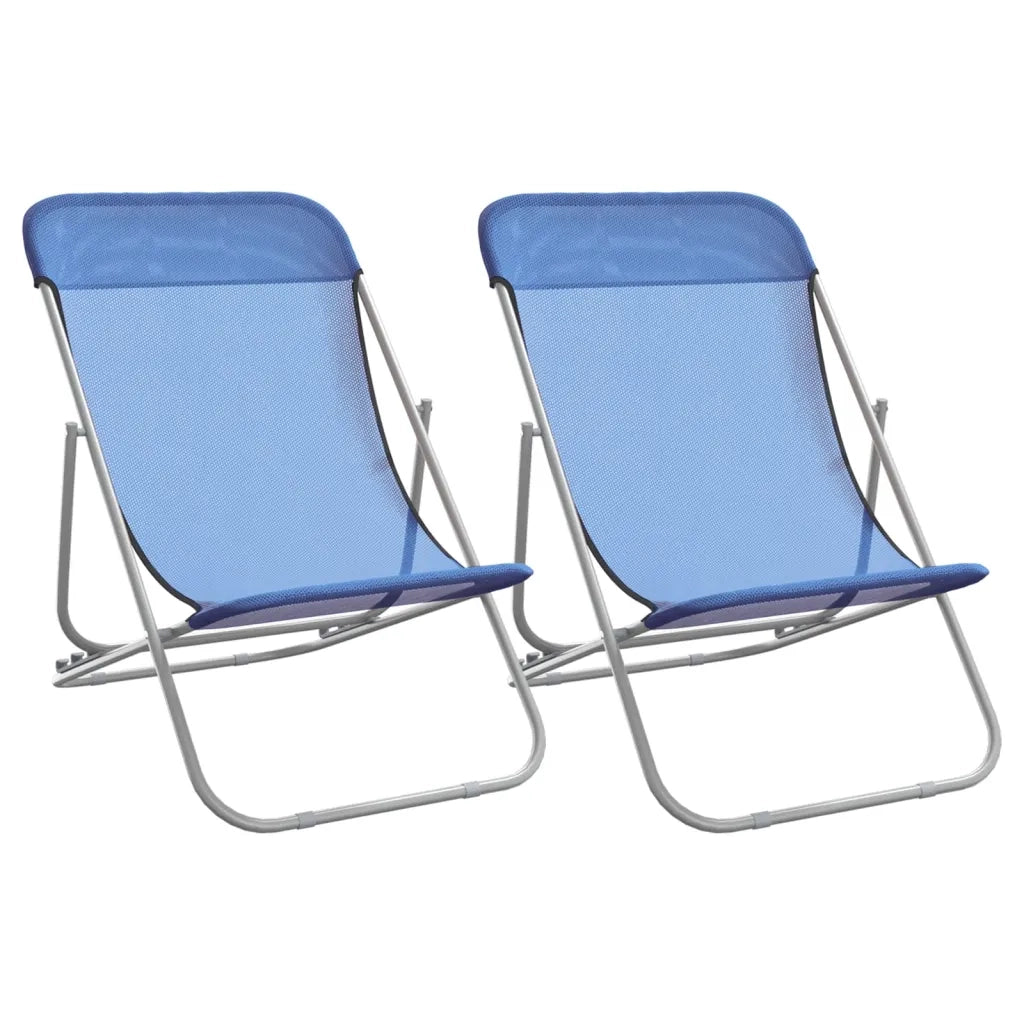 Lettino Prendisole | Sedie Pieghevoli 2 pz Blu in Textilene e Acciaio Verniciato