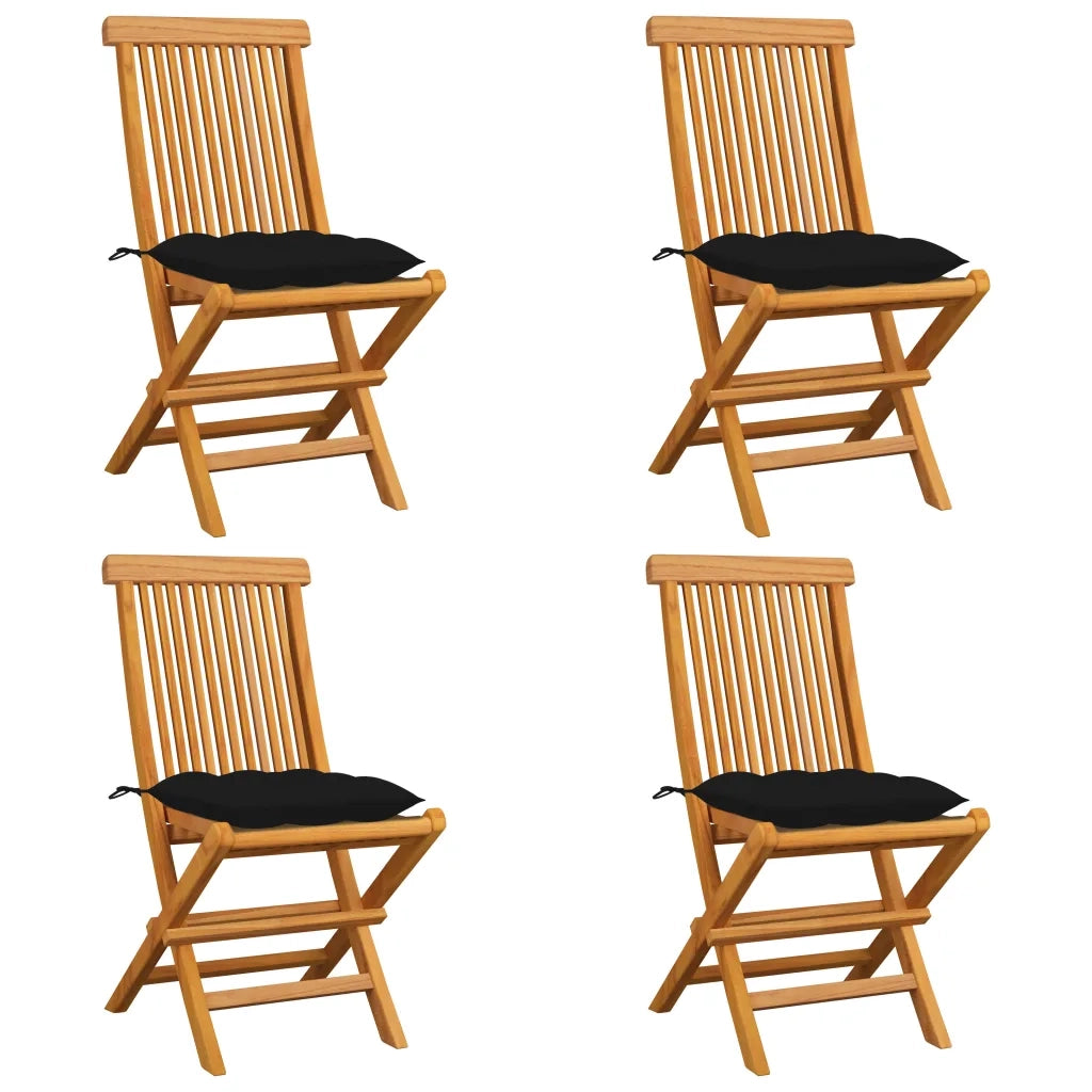 Sedie da Giardino con Cuscini Neri 4 pz Massello di Teak cod mxl 43905