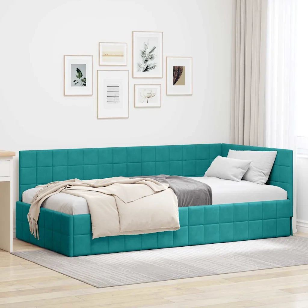 Cornice del letto ad angolo Turchese 90 cm x 200 cm Velluto
