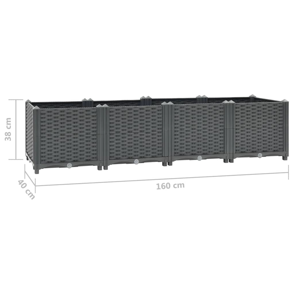 Fioriera rialzata per piante e fiori giardino 160 x 40 x 38 cm polipropilene grigio scuro 02_0000918
