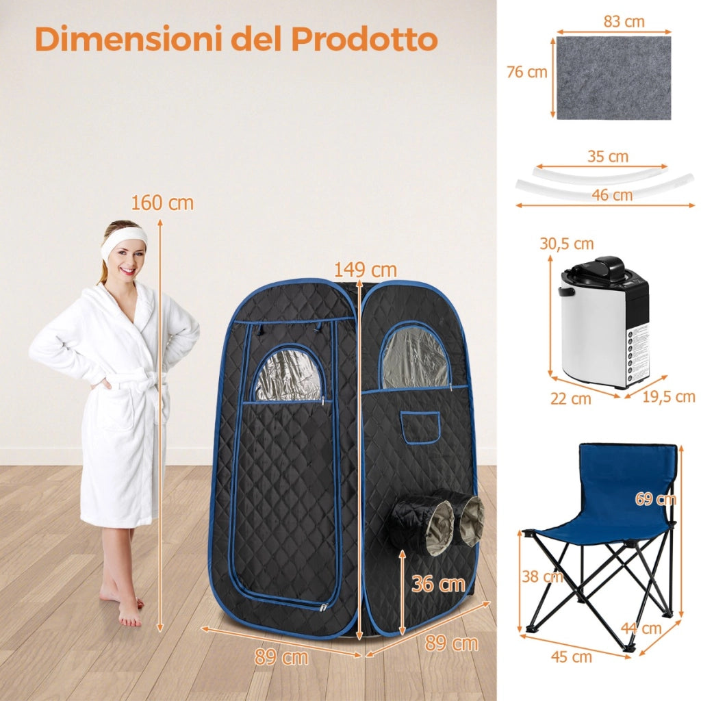 Sauna portatile con generatore di vapore da 1000W e capacit¨¤ di 3L, Tenda sauna per 1 o 2 persone con sedia Nero