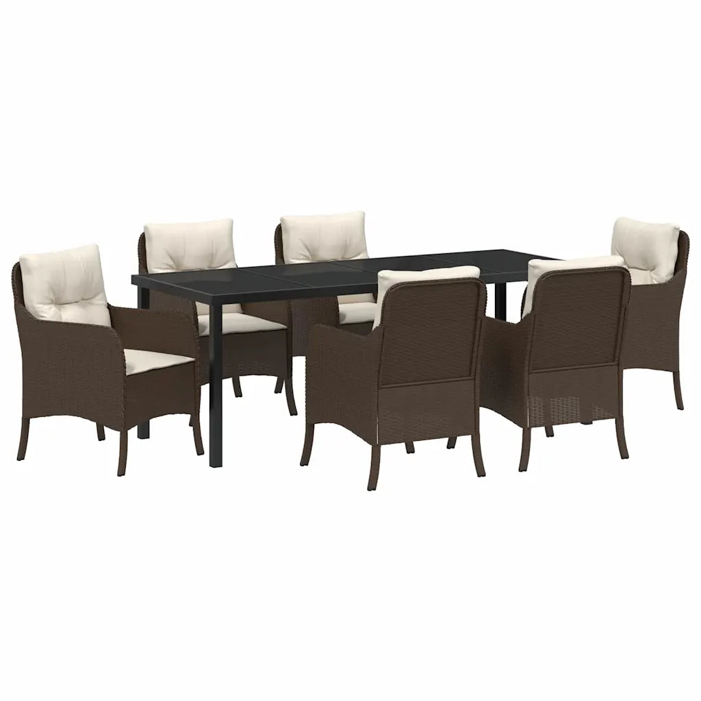 Set da Pranzo per Giardino con cuscino 7 pcs Marrone polyrattan 3380160