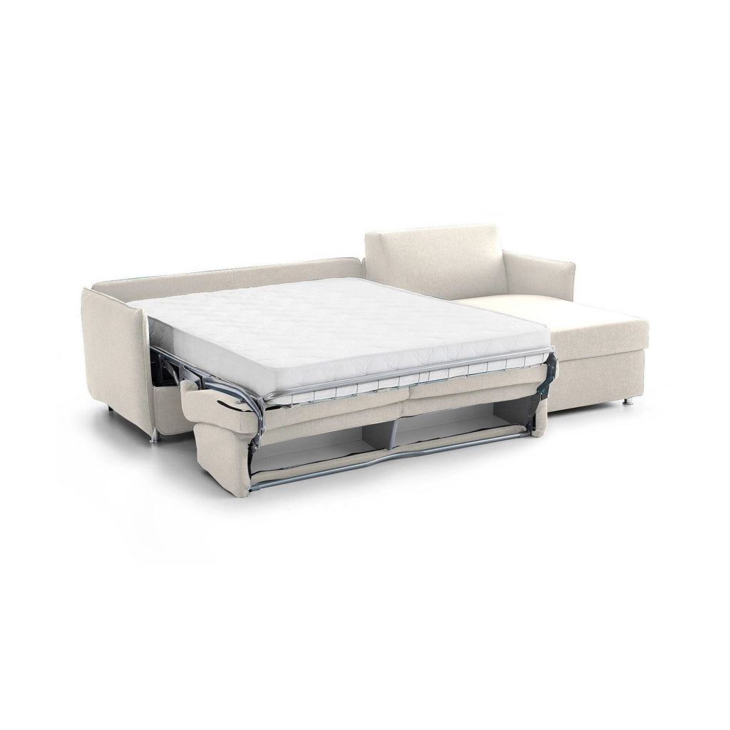 Scordia, Divano Letto con Penisola Sfoderabile Made in Italy, 260x160 cm Beige