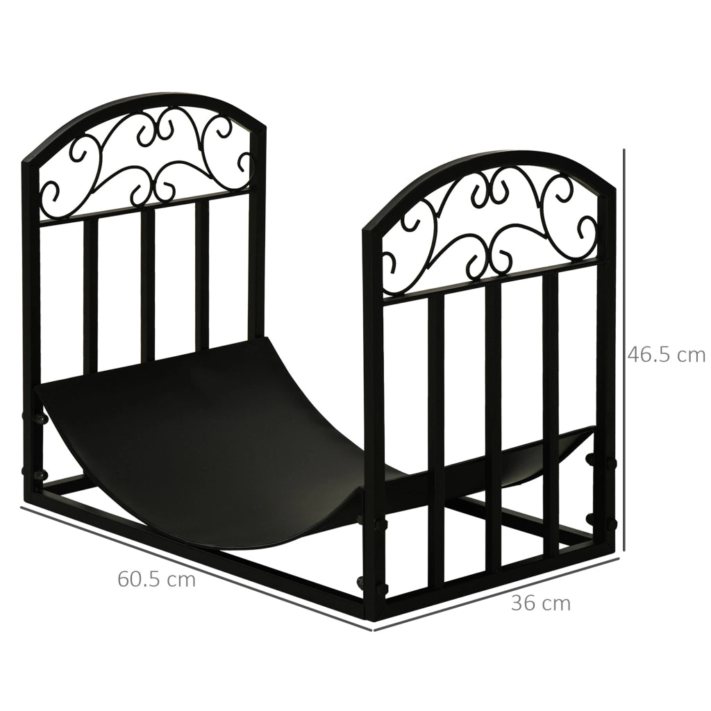 Porta Legna da Interno ed Esterno in Metallo con Ripiano ¨C zephmum ¨C Nero, 60.5x36x46.5cm